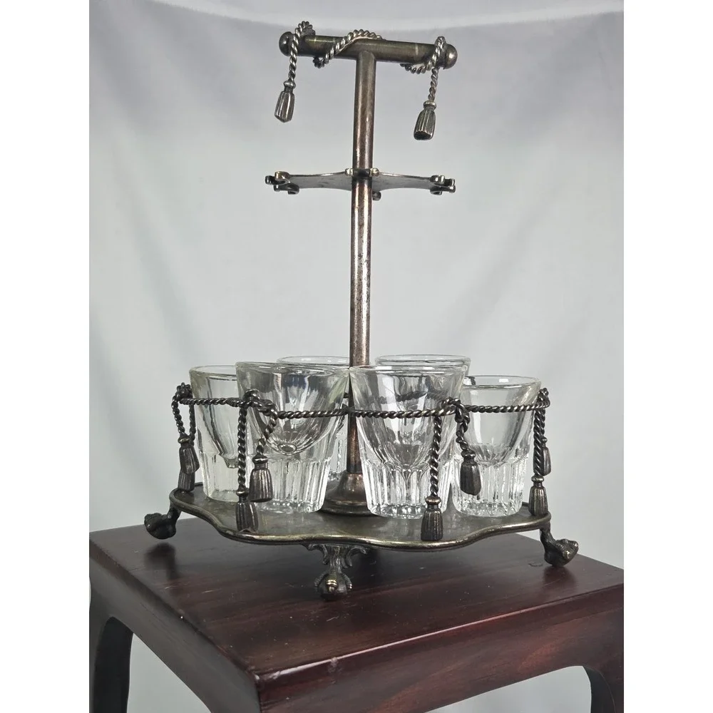 Vintage Shot Glass‎ Caddy With Six Shot Glasses